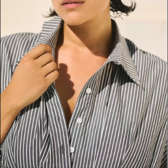 The Tobie Mini Shirt Dress by Exquise Color Black & White Stripe - Picture 4 of 4